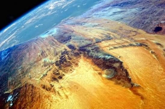 The Eye of the Sahara seen from space, in the Mauritanian desert