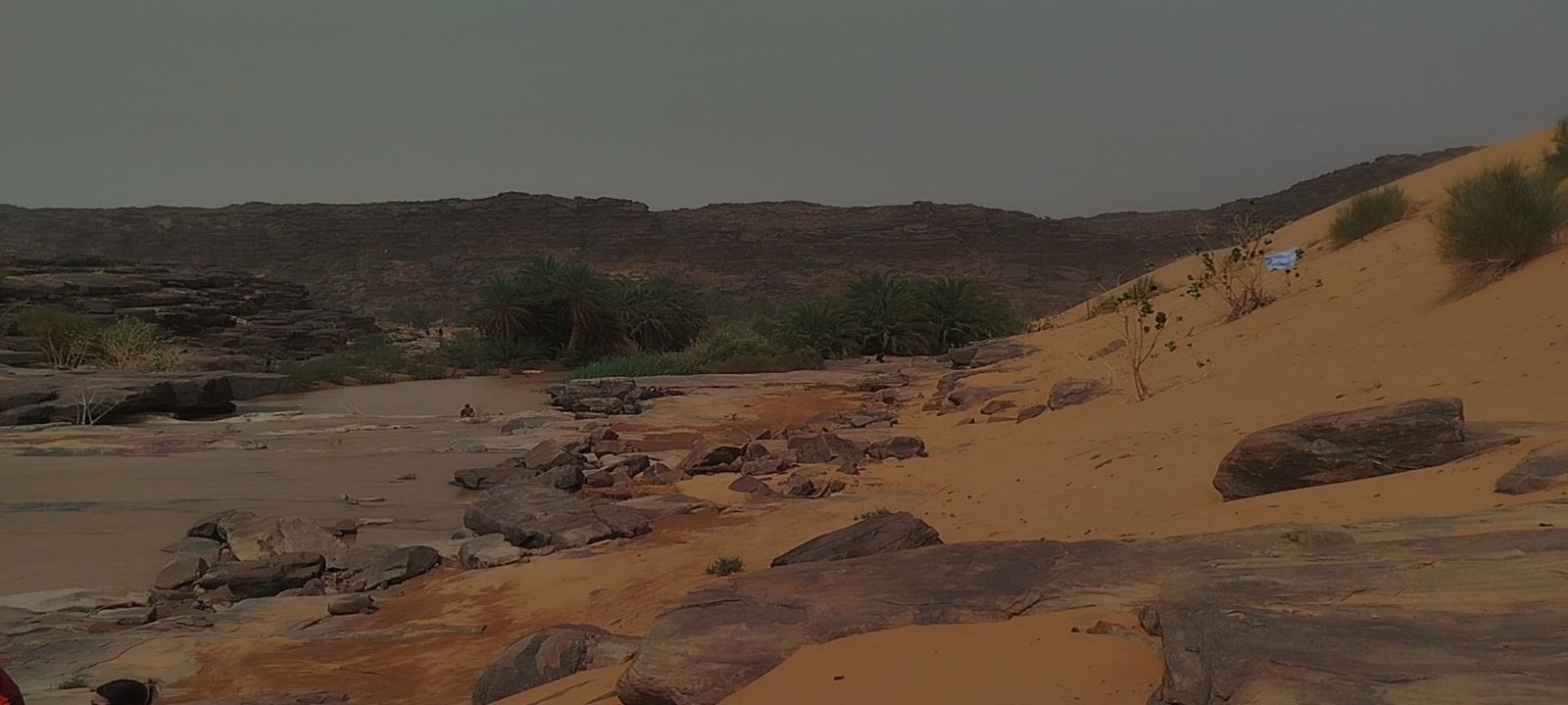 Golden dunes and rocky plateau of the Adrar desert on the road to Atar and Chinguetti, Mauritania
